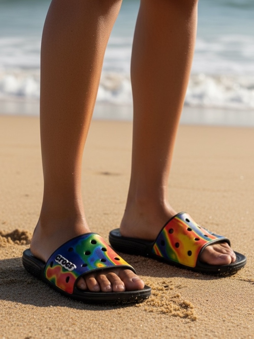 Crocs Classic Solarized Tie Dye Slides M6 W8 Rainbow Unisex Sandals